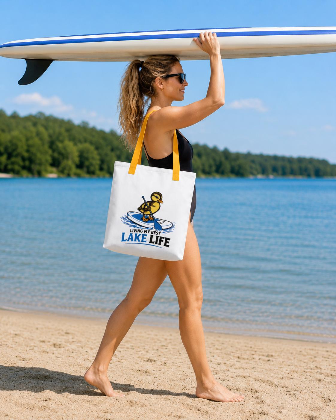 Duck Paddleboard Tote Bag, Lake Life Summer Beach Bag, Outdoor Lover Gift