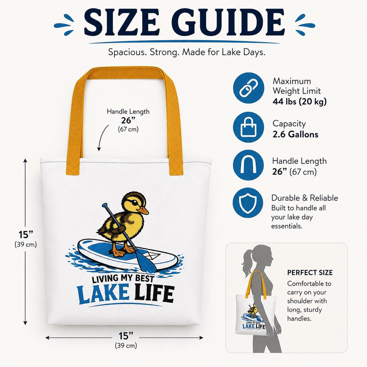 Duck Paddleboard Tote Bag, Lake Life Summer Beach Bag, Outdoor Lover Gift