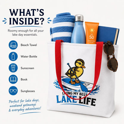 Duck Paddleboard Tote Bag, Lake Life Summer Beach Bag, Outdoor Lover Gift