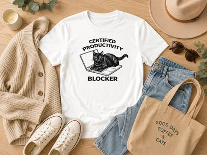 Funny Cat Shirt Certified Productivity Blocker Cat Lover Gift Work From Home Tee
