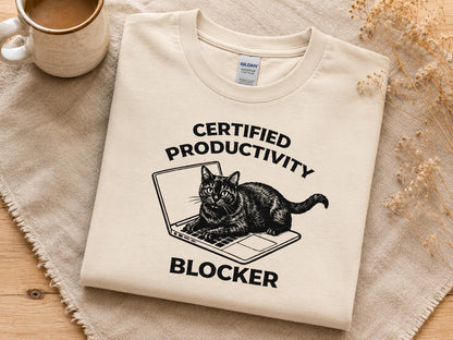 Funny Cat Shirt Certified Productivity Blocker Cat Lover Gift Work From Home Tee