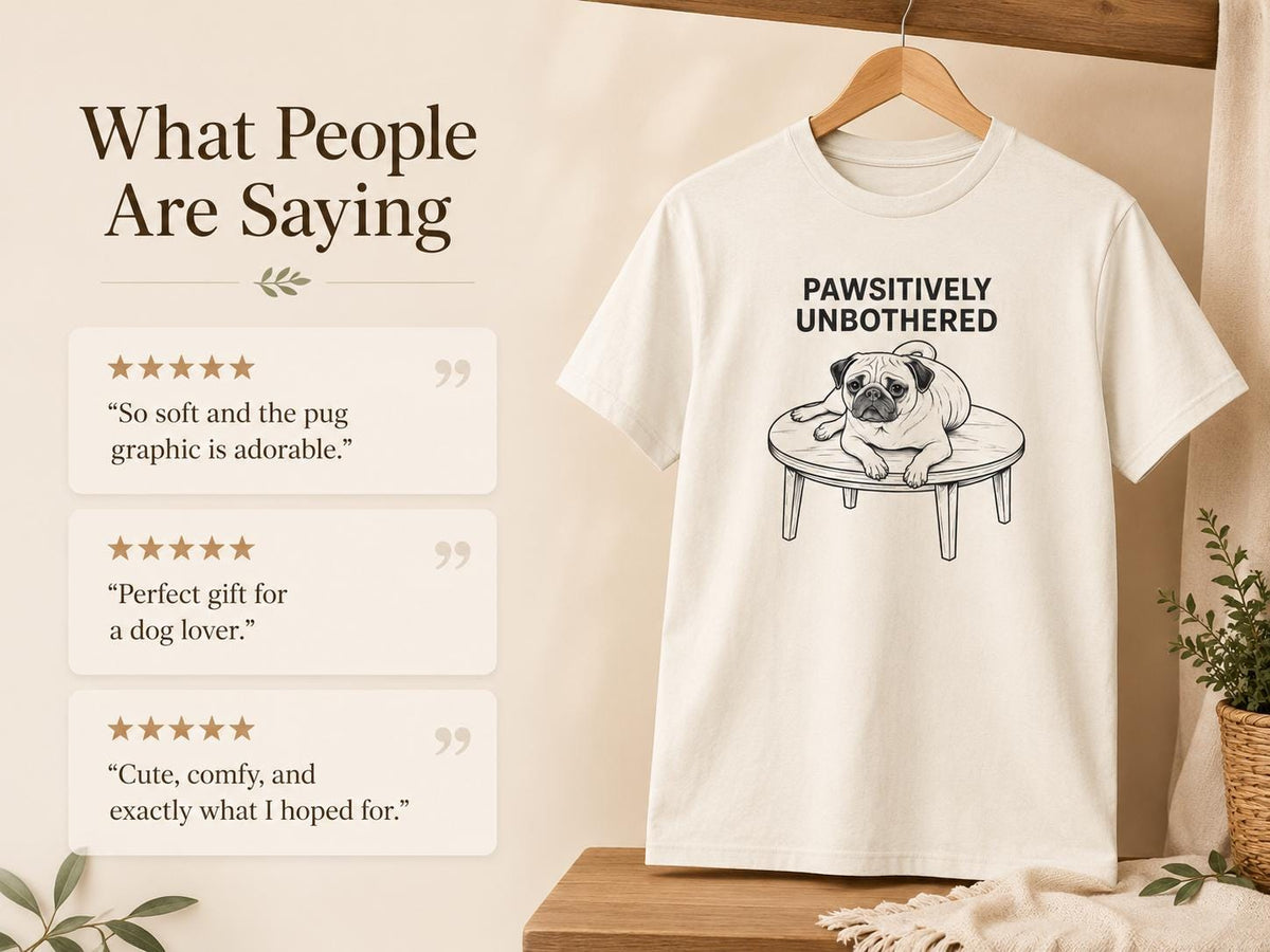 Pawsitively Unbothered Pug Shirt Funny Dog Tee For Chill Pet Lovers