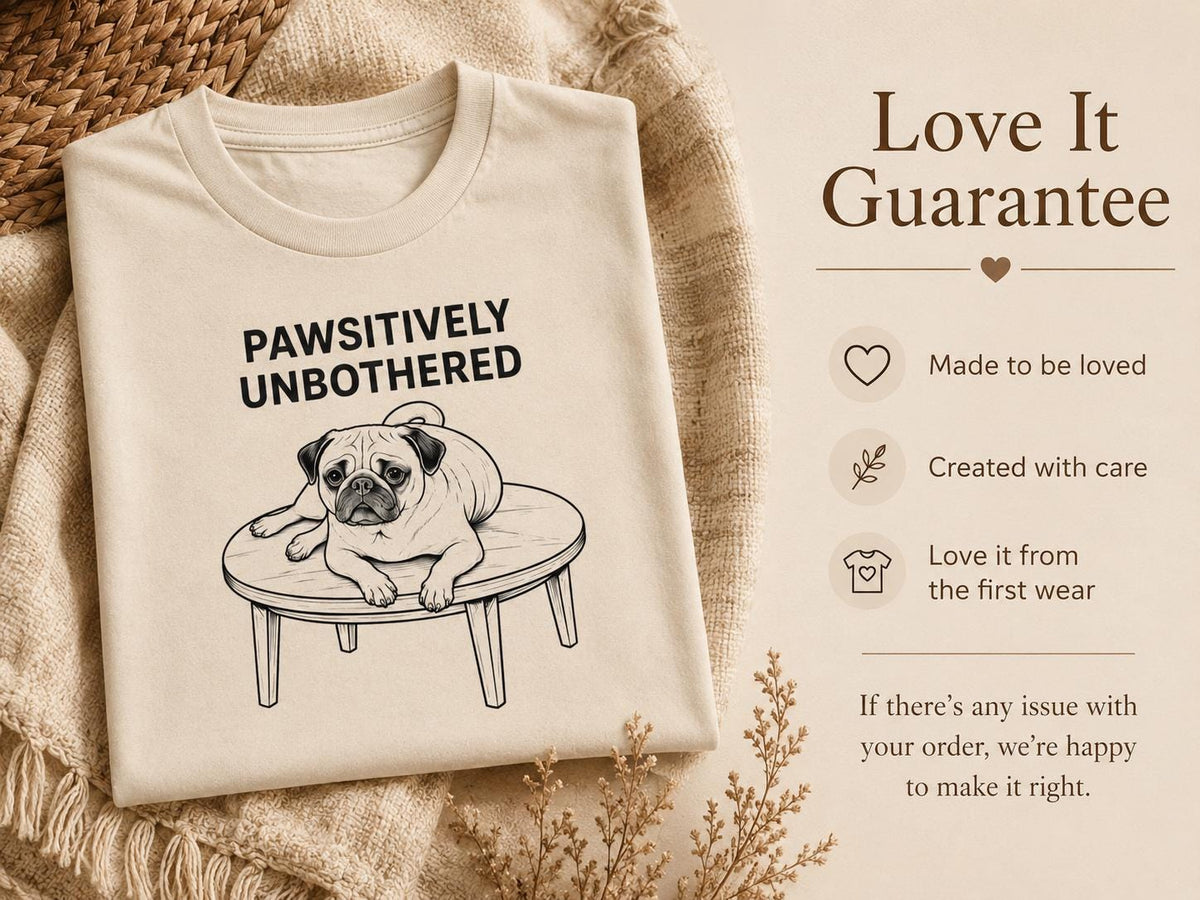 Pawsitively Unbothered Pug Shirt Funny Dog Tee For Chill Pet Lovers