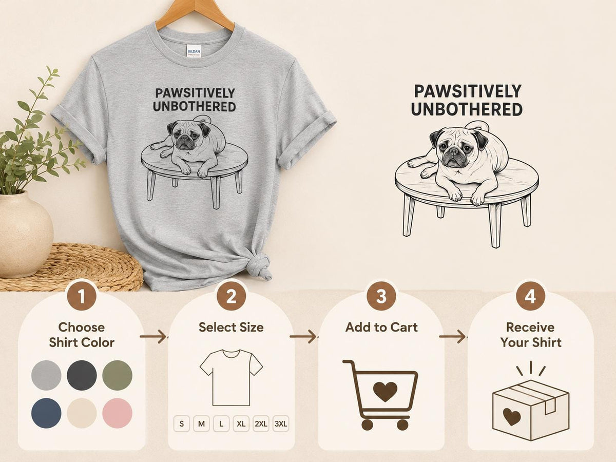 Pawsitively Unbothered Pug Shirt Funny Dog Tee For Chill Pet Lovers