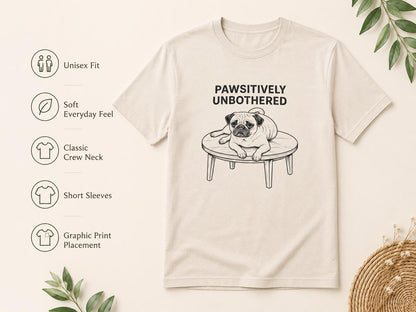 Pawsitively Unbothered Pug Shirt Funny Dog Tee For Chill Pet Lovers
