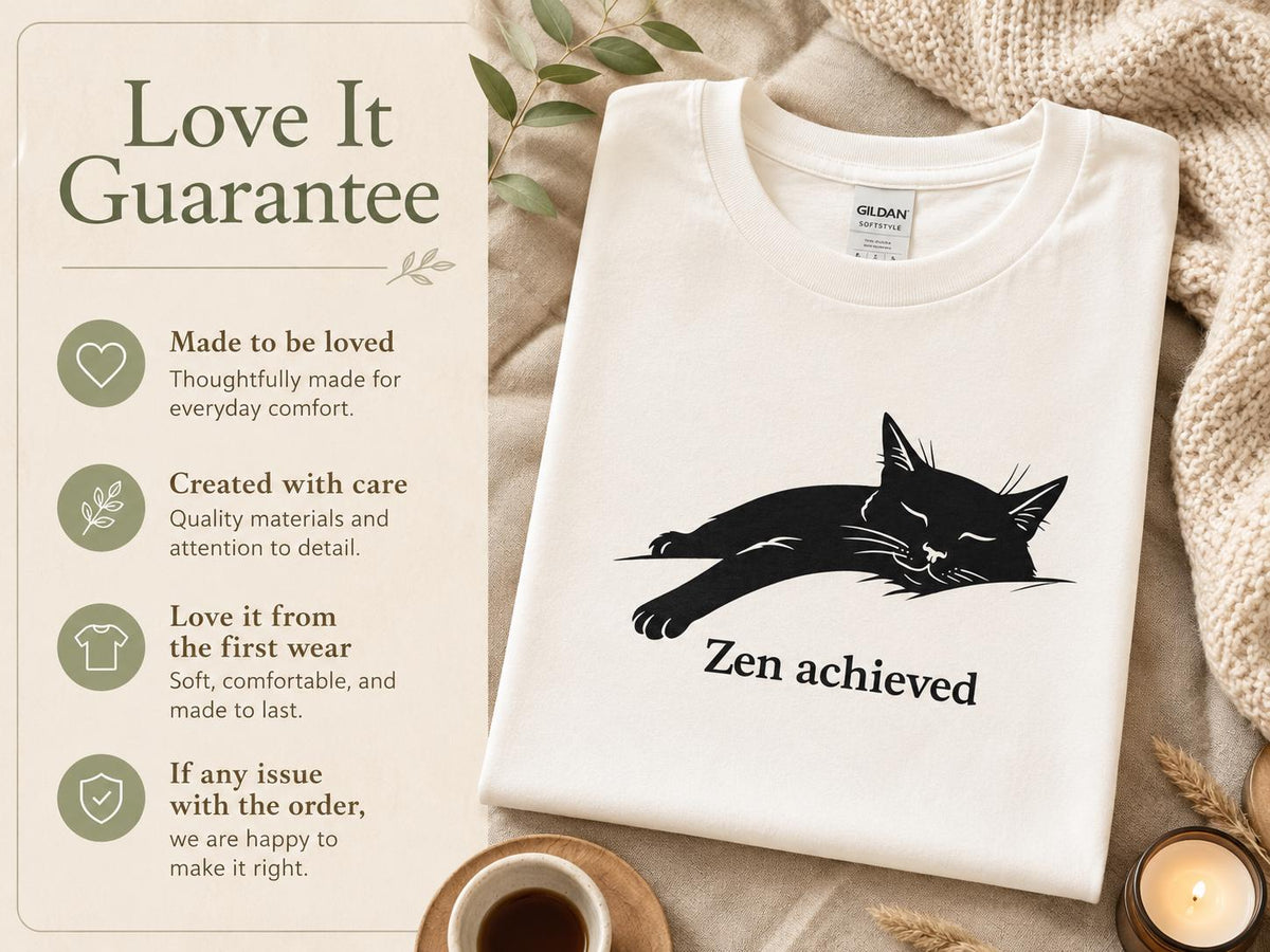 Zen Achieved Cat Shirt Minimal Black Cat Tee For Calm Cozy Days