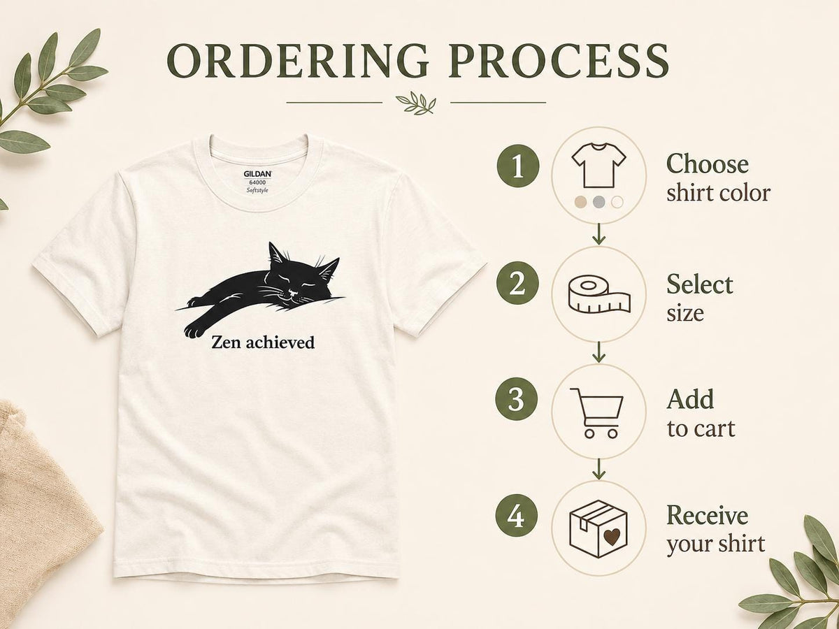 Zen Achieved Cat Shirt Minimal Black Cat Tee For Calm Cozy Days
