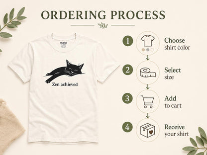 Zen Achieved Cat Shirt Minimal Black Cat Tee For Calm Cozy Days