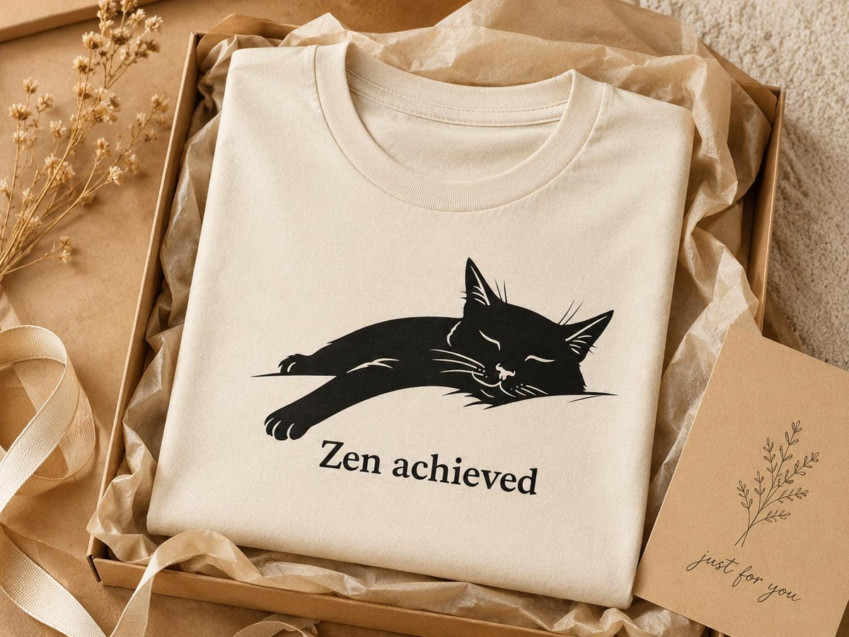 Zen Achieved Cat Shirt Minimal Black Cat Tee For Calm Cozy Days