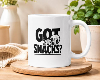 Funny Squirrel Mug, Got Snacks? Woodland Wildlife Coffee Cup