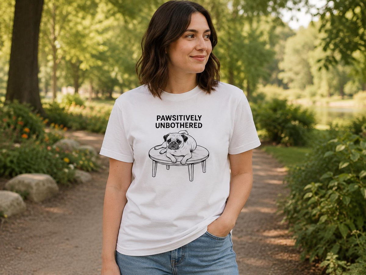 Pawsitively Unbothered Pug Shirt Funny Dog Tee For Chill Pet Lovers