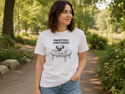 Pawsitively Unbothered Pug Shirt Funny Dog Tee For Chill Pet Lovers