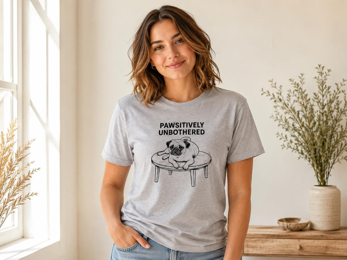 Pawsitively Unbothered Pug Shirt Funny Dog Tee For Chill Pet Lovers