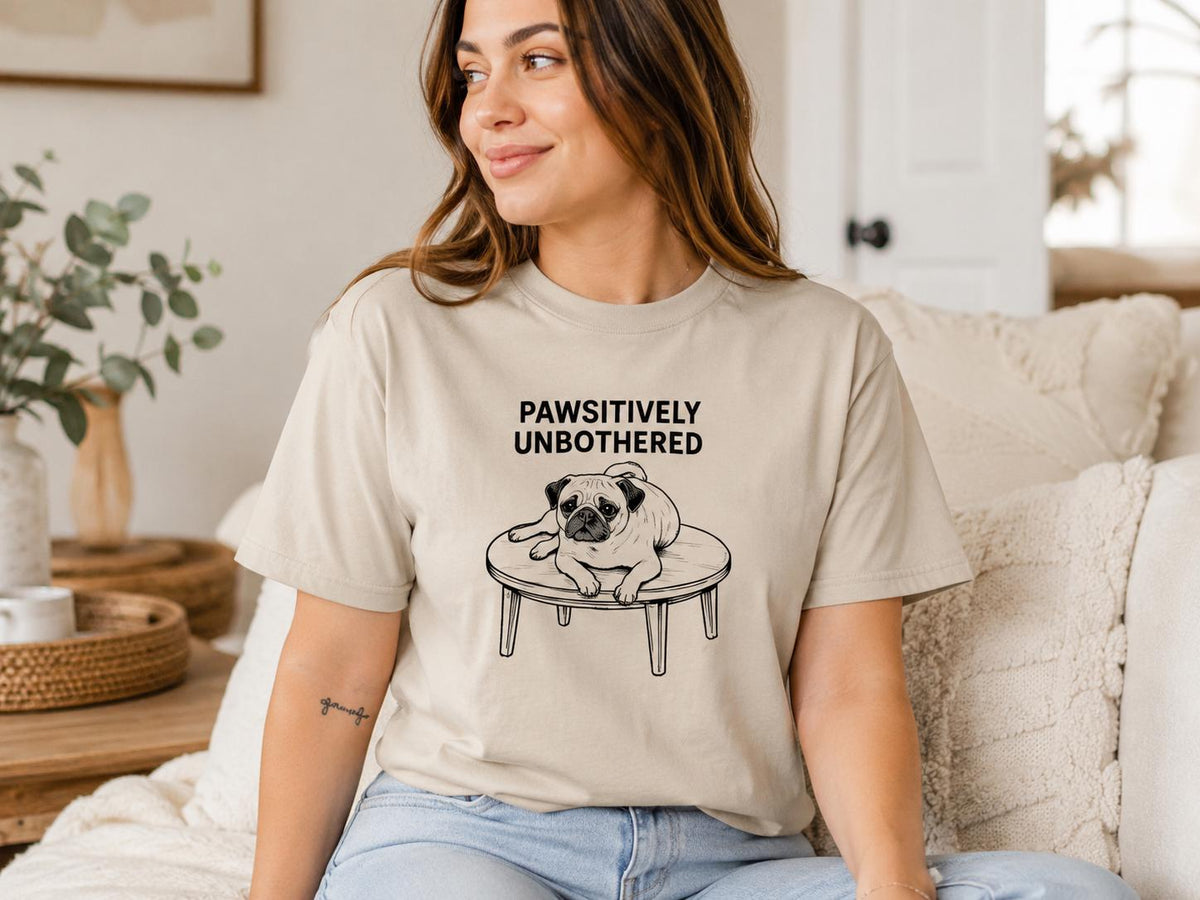 Pawsitively Unbothered Pug Shirt Funny Dog Tee For Chill Pet Lovers