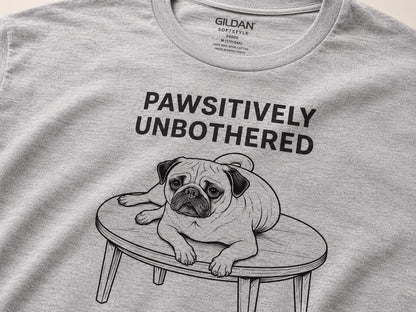 Pawsitively Unbothered Pug Shirt Funny Dog Tee For Chill Pet Lovers