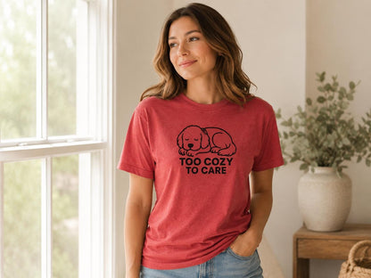 Sleepy Puppy Graphic Tee: Too Cozy To Care Dog Lover Shirt