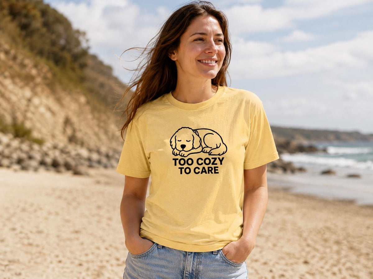 Sleepy Puppy Graphic Tee: Too Cozy To Care Dog Lover Shirt
