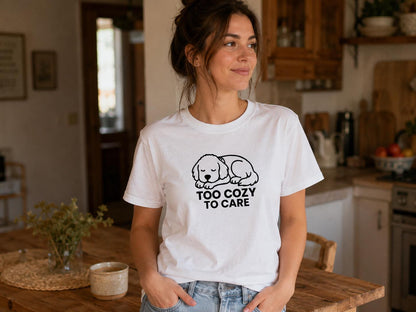 Sleepy Puppy Graphic Tee: Too Cozy To Care Dog Lover Shirt