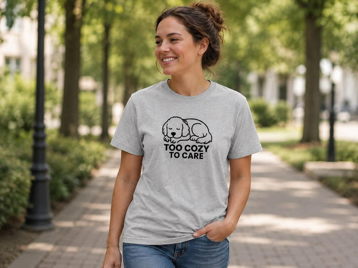 Sleepy Puppy Graphic Tee: Too Cozy To Care Dog Lover Shirt