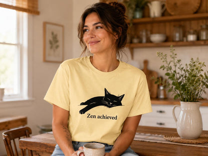 Zen Achieved Cat Shirt Minimal Black Cat Tee For Calm Cozy Days