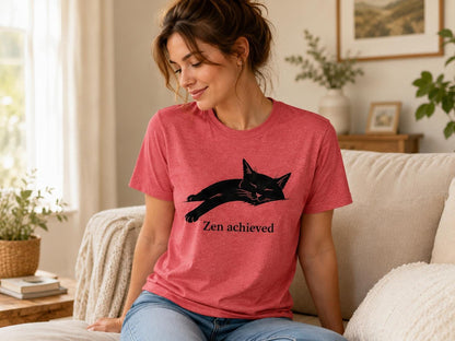 Zen Achieved Cat Shirt Minimal Black Cat Tee For Calm Cozy Days