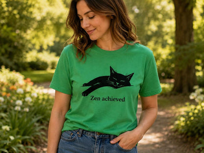 Zen Achieved Cat Shirt Minimal Black Cat Tee For Calm Cozy Days