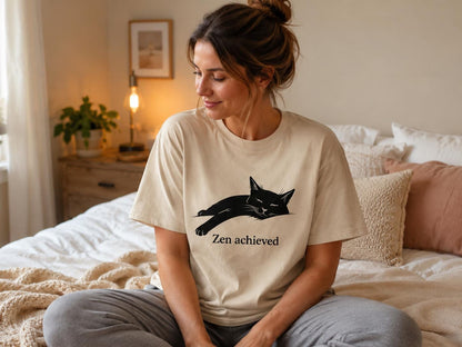 Zen Achieved Cat Shirt Minimal Black Cat Tee For Calm Cozy Days