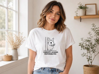 Currently Avoiding Responsibilities Bunny Shirt Funny Rabbit Tee For Introverts