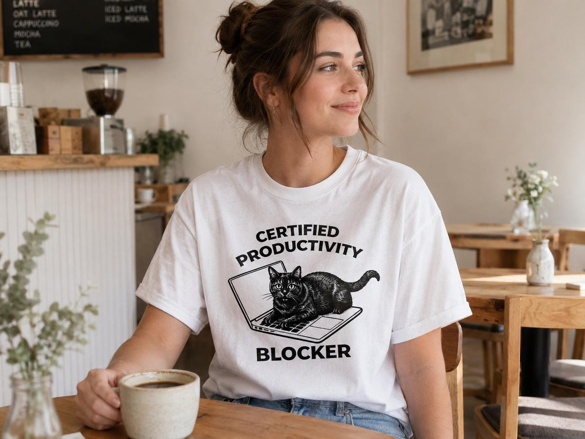 Funny Cat Shirt Certified Productivity Blocker Cat Lover Gift Work From Home Tee