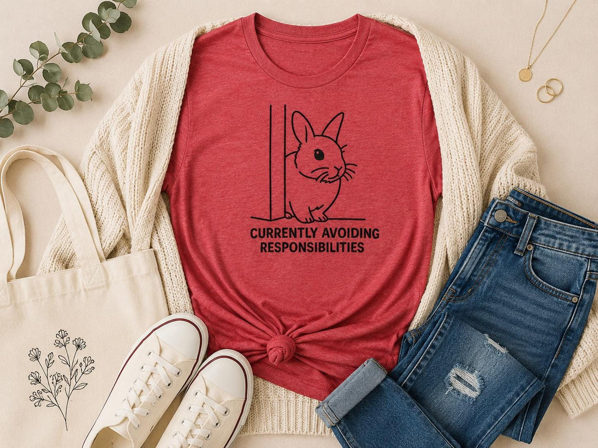 Currently Avoiding Responsibilities Bunny Shirt Funny Rabbit Tee For Introverts