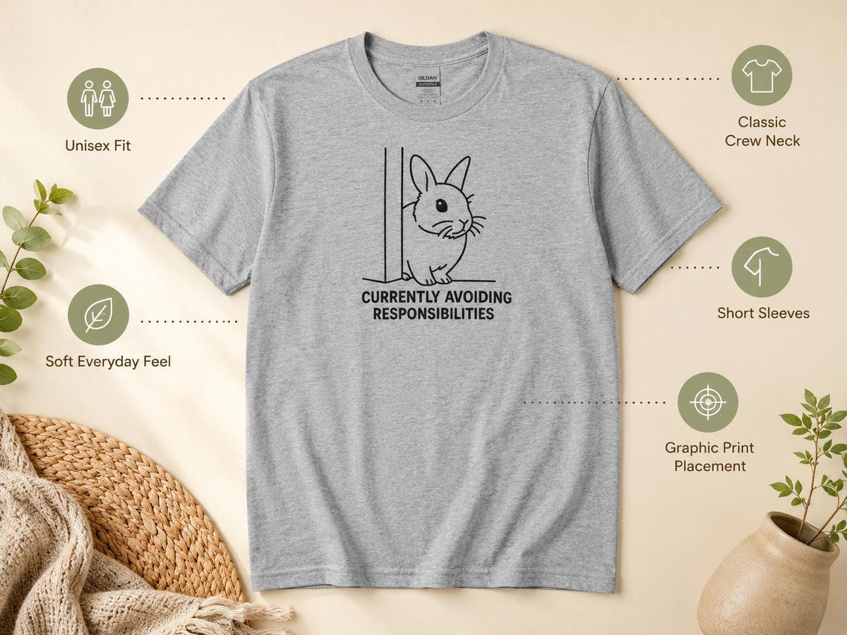 Currently Avoiding Responsibilities Bunny Shirt Funny Rabbit Tee For Introverts