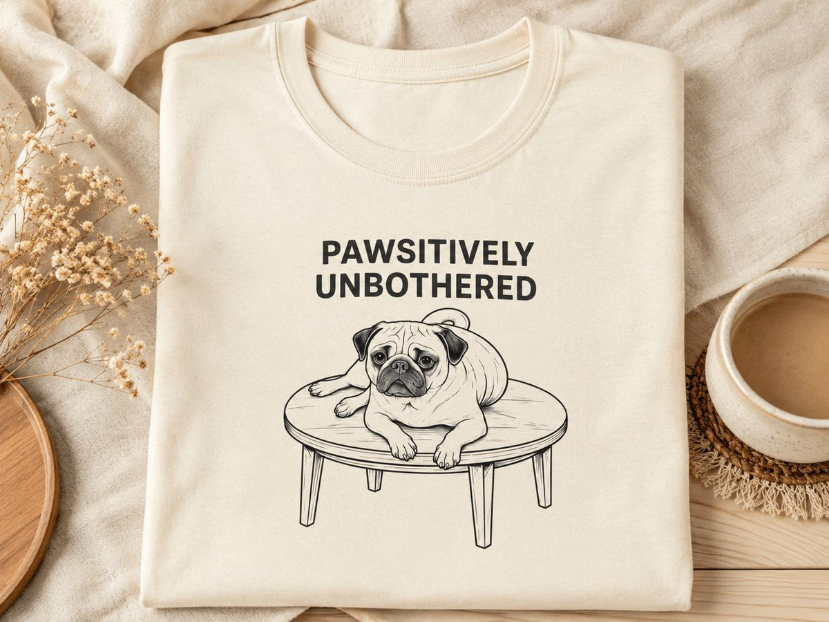 Pawsitively Unbothered Pug Shirt Funny Dog Tee For Chill Pet Lovers
