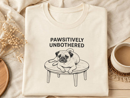 Pawsitively Unbothered Pug Shirt Funny Dog Tee For Chill Pet Lovers