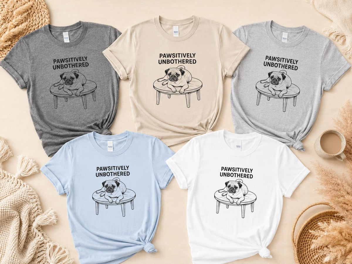 Pawsitively Unbothered Pug Shirt Funny Dog Tee For Chill Pet Lovers