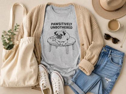 Pawsitively Unbothered Pug Shirt Funny Dog Tee For Chill Pet Lovers