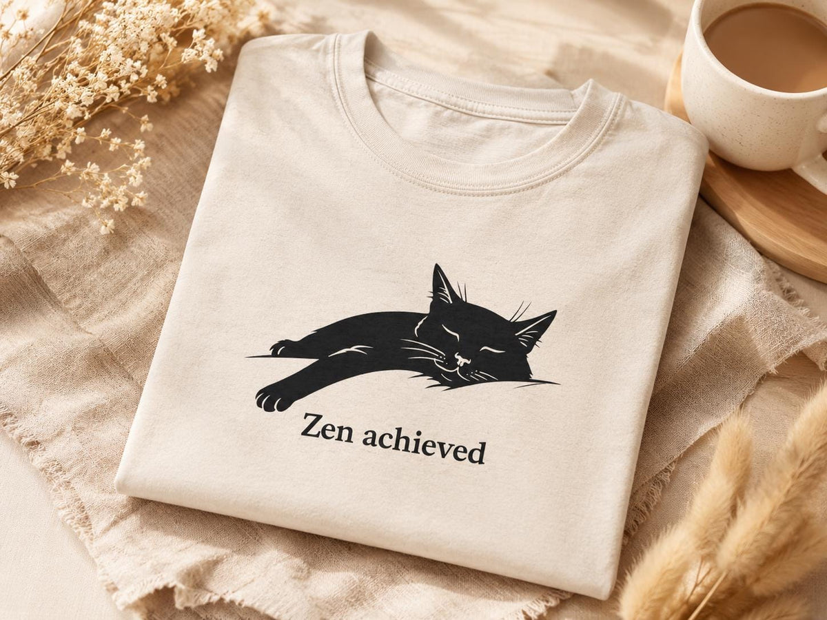 Zen Achieved Cat Shirt Minimal Black Cat Tee For Calm Cozy Days