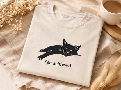 Zen Achieved Cat Shirt Minimal Black Cat Tee For Calm Cozy Days