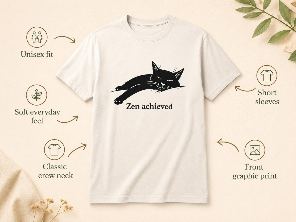 Zen Achieved Cat Shirt Minimal Black Cat Tee For Calm Cozy Days