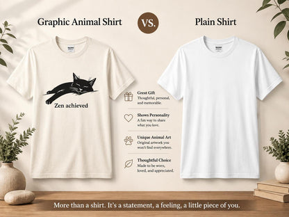 Zen Achieved Cat Shirt Minimal Black Cat Tee For Calm Cozy Days