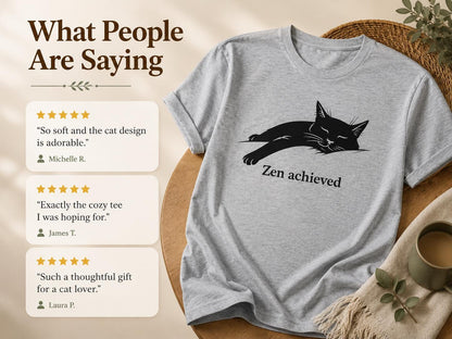Zen Achieved Cat Shirt Minimal Black Cat Tee For Calm Cozy Days