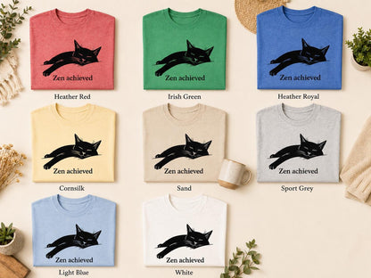 Zen Achieved Cat Shirt Minimal Black Cat Tee For Calm Cozy Days