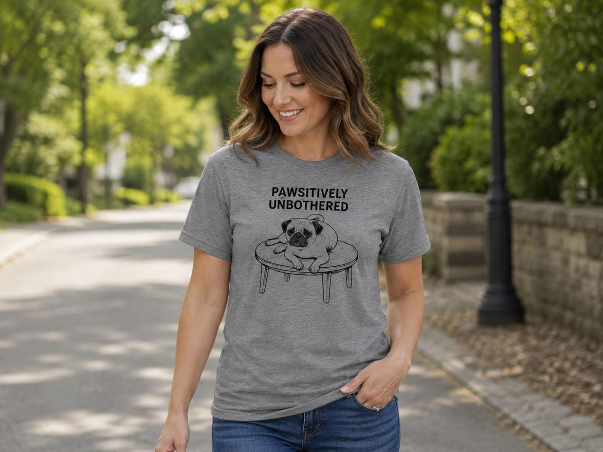 Pawsitively Unbothered Pug Shirt Funny Dog Tee For Chill Pet Lovers