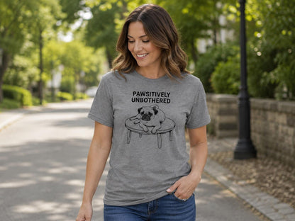 Pawsitively Unbothered Pug Shirt Funny Dog Tee For Chill Pet Lovers