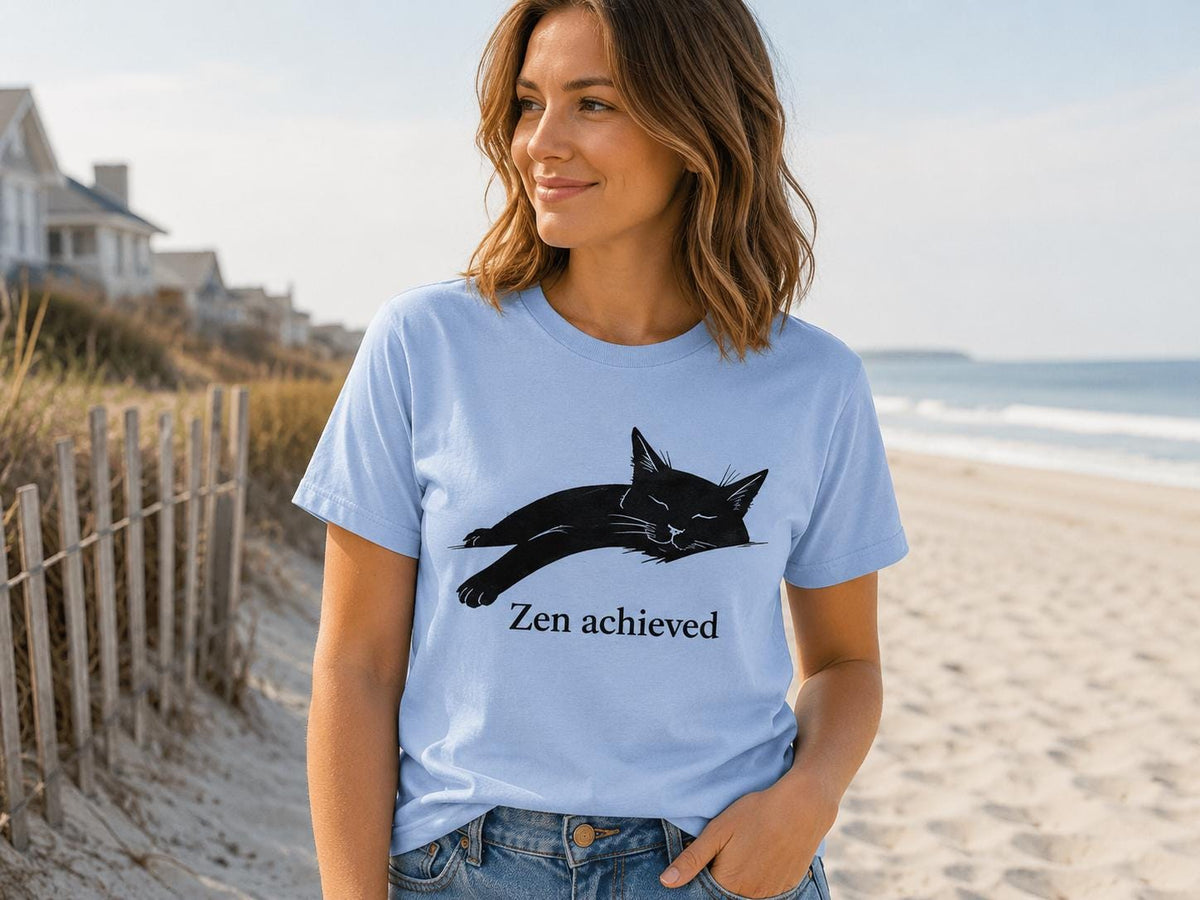 Zen Achieved Cat Shirt Minimal Black Cat Tee For Calm Cozy Days