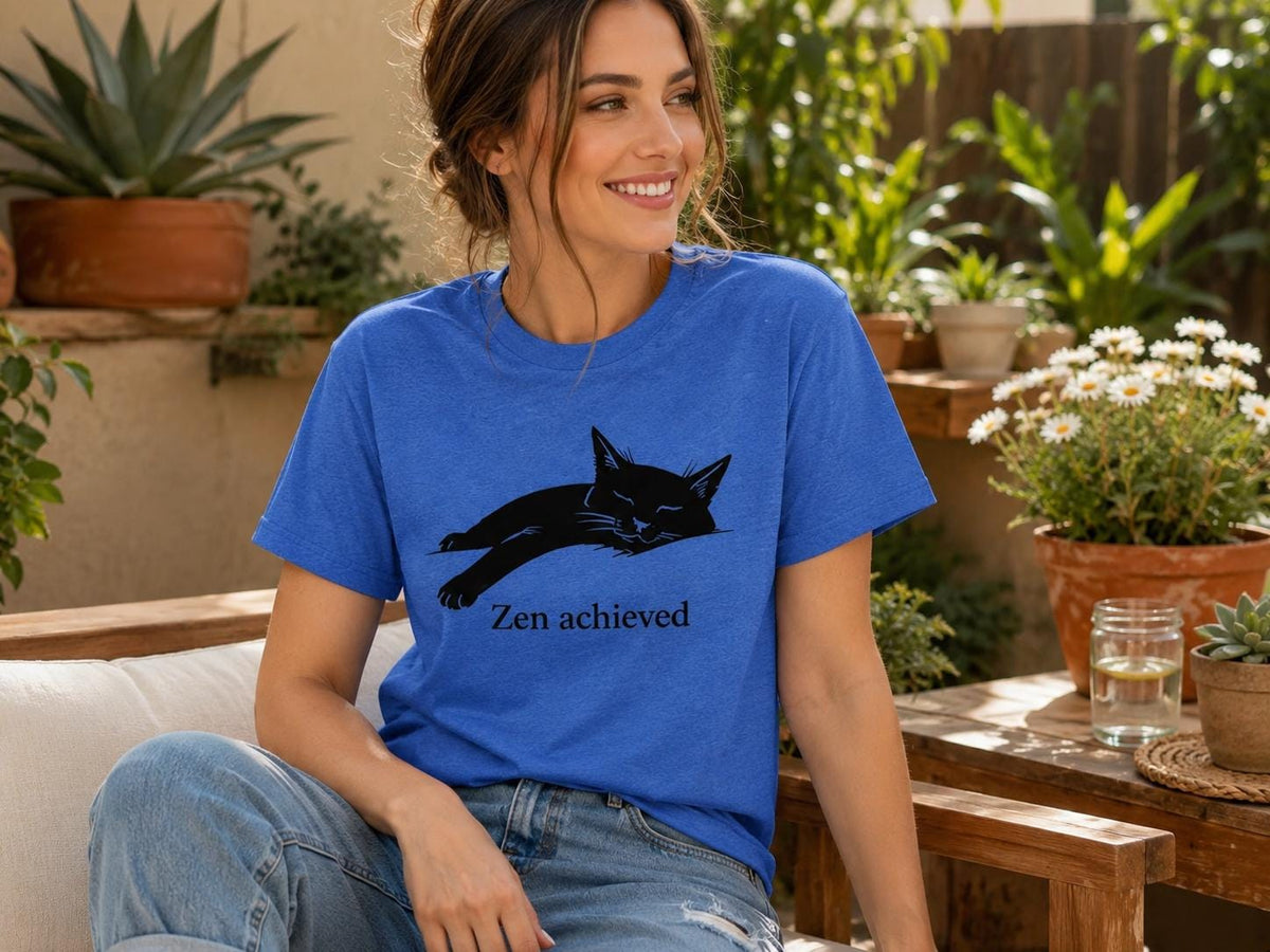 Zen Achieved Cat Shirt Minimal Black Cat Tee For Calm Cozy Days