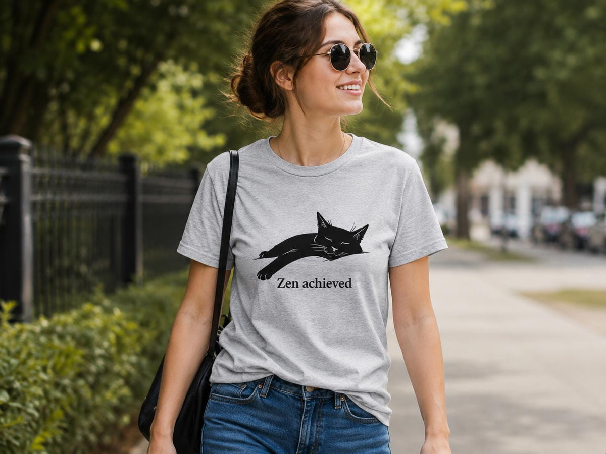 Zen Achieved Cat Shirt Minimal Black Cat Tee For Calm Cozy Days