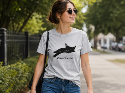 Zen Achieved Cat Shirt Minimal Black Cat Tee For Calm Cozy Days