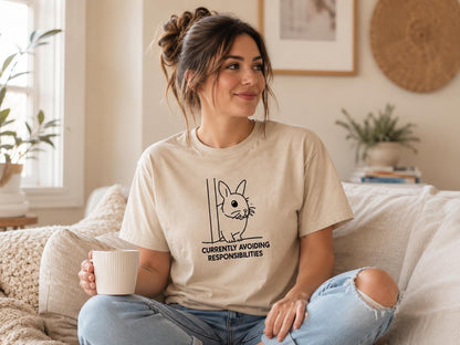 Currently Avoiding Responsibilities Bunny Shirt Funny Rabbit Tee For Introverts