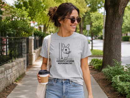 Currently Avoiding Responsibilities Bunny Shirt Funny Rabbit Tee For Introverts