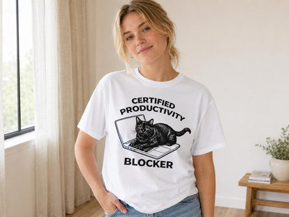 Funny Cat Shirt Certified Productivity Blocker Cat Lover Gift Work From Home Tee